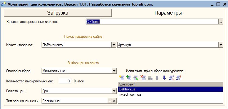Модуль 1С 8 «Мониторинг цен конкурентов»